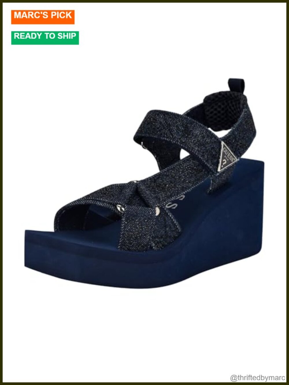 Rhinestone Strap Wedge Sandals - Hook and Loop Closure